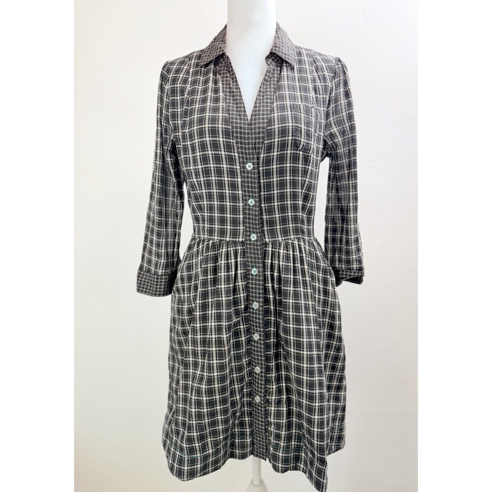 Moulinette Soeurs Anthropologie Linen Plaid Shirt Dress Womens 6 Button Front